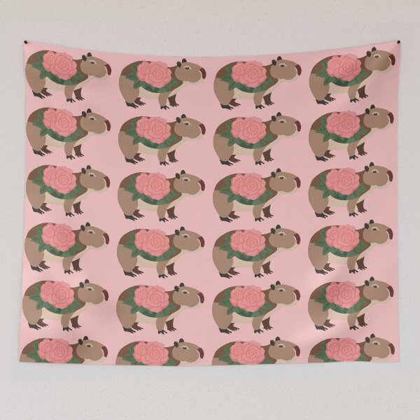 Item preview, Rose Capybara - cute pink rose floral patterned capy designed and sold by EmeraldeaArt.