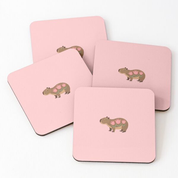 Item preview, Tulip Capybara - cute pink tulips floral patterned capy designed and sold by EmeraldeaArt.