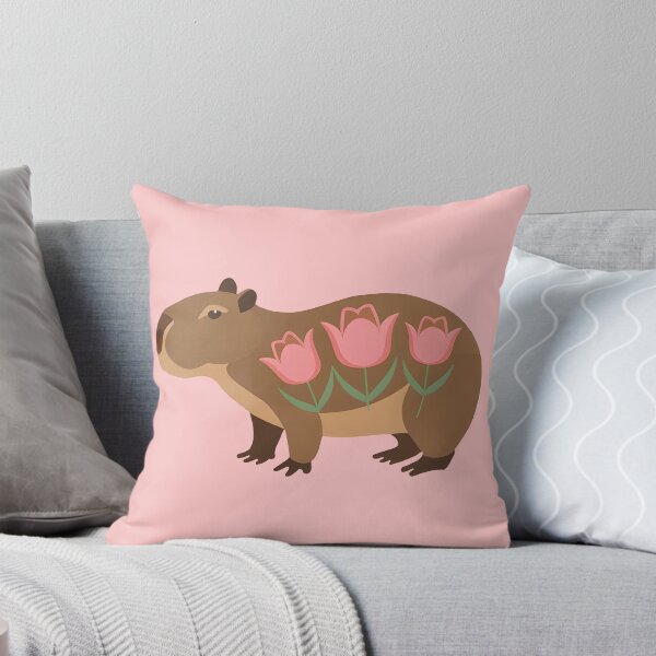 Item preview, Tulip Capybara - cute pink tulips floral patterned capy designed and sold by EmeraldeaArt.
