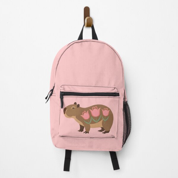 Item preview, Tulip Capybara - cute pink tulips floral patterned capy designed and sold by EmeraldeaArt.