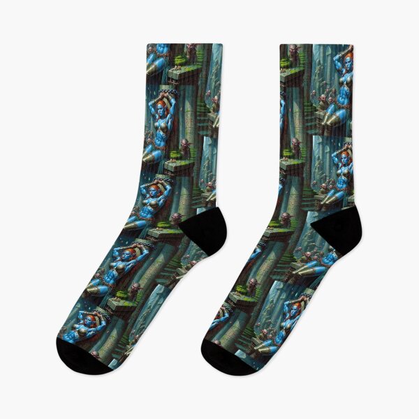 Item preview, Fantasy RPG artwork Blue Elf Warrior woman chained against a pillar designed and sold by Vintage Designs +.