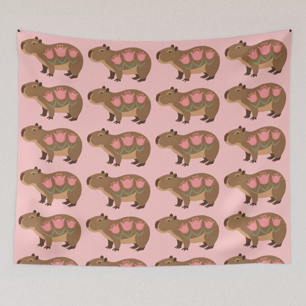 Item preview, Tulip Capybara - cute pink tulips floral patterned capy designed and sold by EmeraldeaArt.