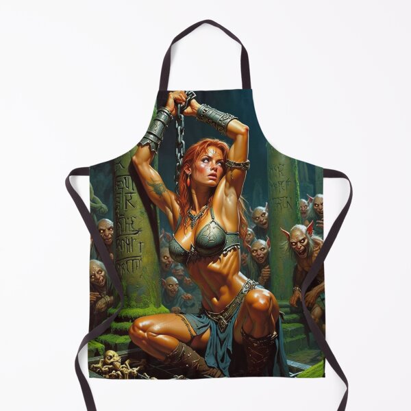 Item preview, Fantasy RPG artwork Red Haired Warrior woman chained against a pillar designed and sold by Vintage Designs +.
