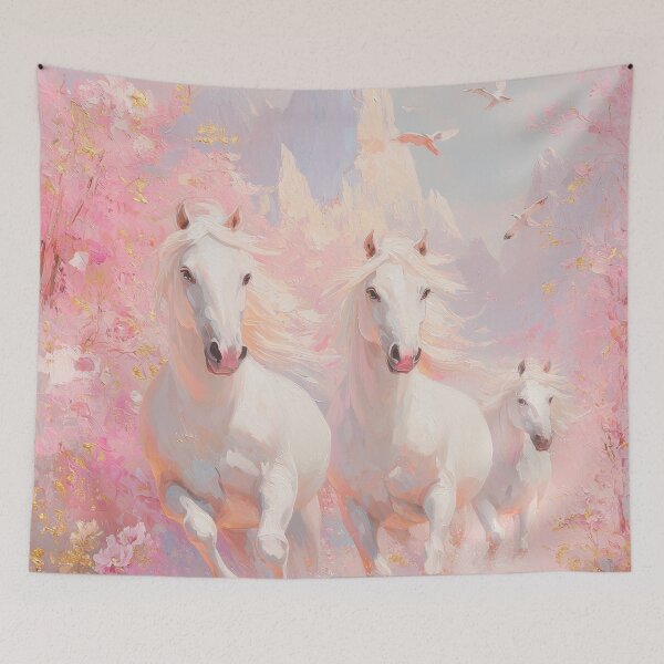 Artikelvorschau, Wilde Pferde Rosa Romantische Pastell Wunderliche Fantasy Kunst Gobelin Handyhülle Crystal Utopia Abstrakt Kristall Liebhaber entworfen und verkauft von PrincessArtwork.