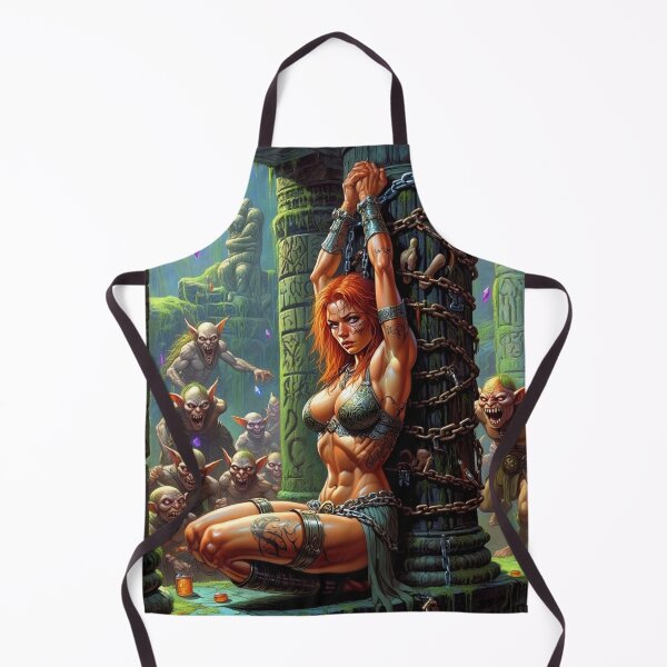 Item preview, Fantasy RPG artwork Red Haired Warrior woman chained against a pillar designed and sold by Vintage Designs +.