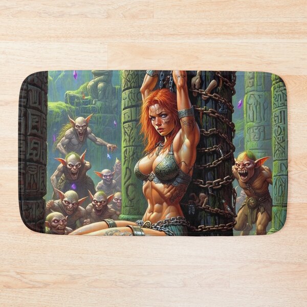 Item preview, Fantasy RPG artwork Red Haired Warrior woman chained against a pillar designed and sold by Vintage Designs +.