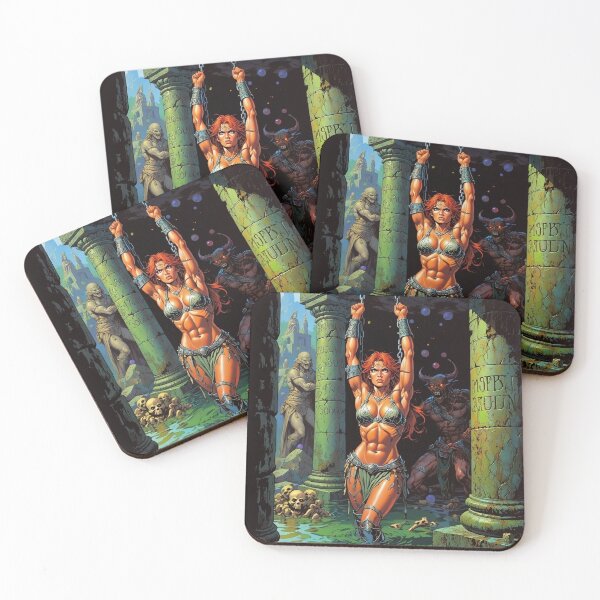 Item preview, Fantasy RPG artwork Red Haired Warrior woman chained against a pillar designed and sold by Vintage Designs +.