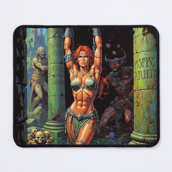 Item preview, Fantasy RPG artwork Red Haired Warrior woman chained against a pillar designed and sold by Vintage Designs +.