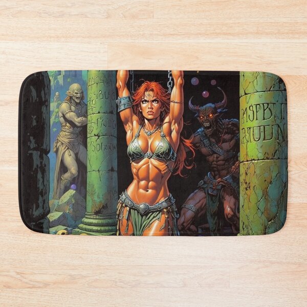 Item preview, Fantasy RPG artwork Red Haired Warrior woman chained against a pillar designed and sold by Vintage Designs +.