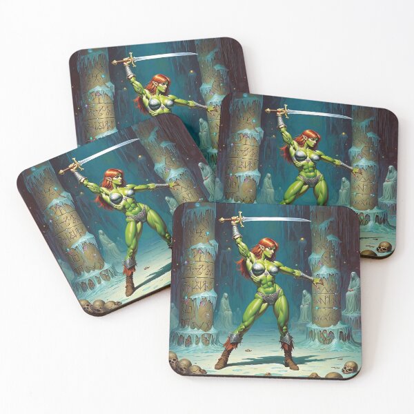 Item preview, Female Orc Warrior woman with sword Fantasy RPG Vintage illustration artwork designed and sold by Vintage Designs +.