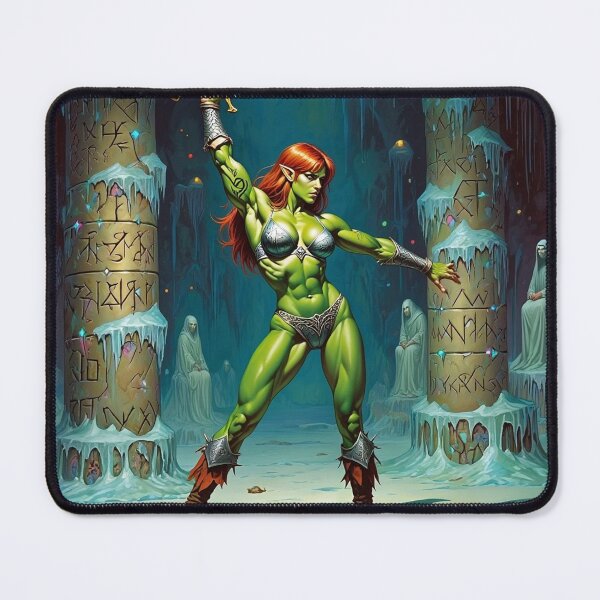 Item preview, Female Orc Warrior woman with sword Fantasy RPG Vintage illustration artwork designed and sold by Vintage Designs +.