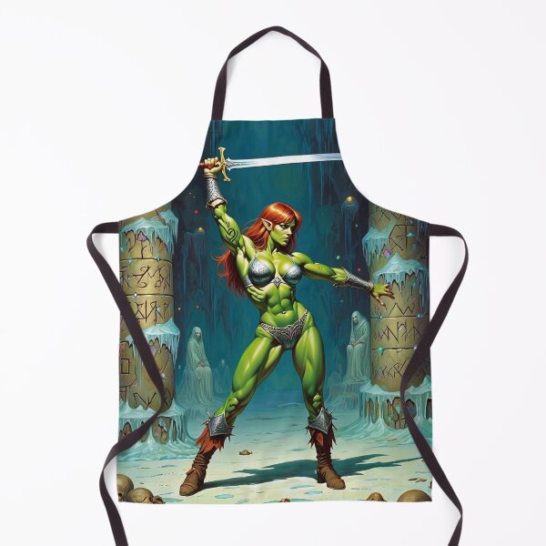 Item preview, Female Orc Warrior woman with sword Fantasy RPG Vintage illustration artwork designed and sold by Vintage Designs +.