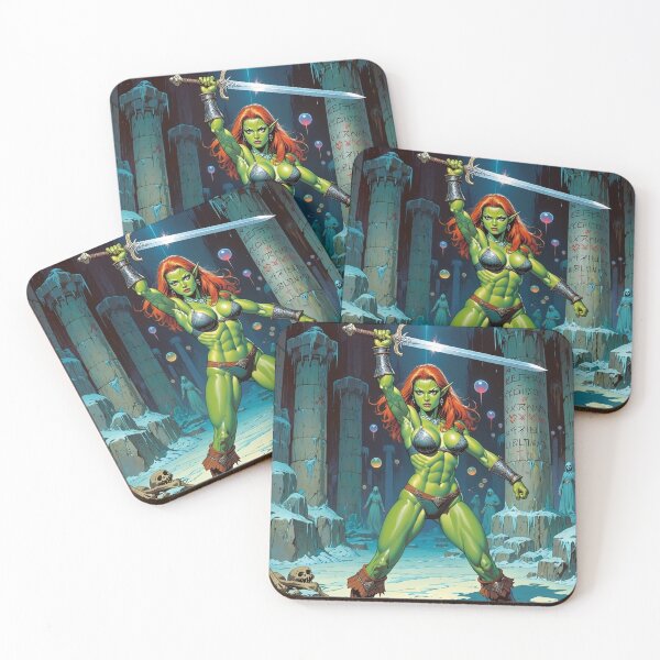 Item preview, Female Orc Warrior woman with sword Fantasy RPG Vintage illustration artwork designed and sold by Vintage Designs +.