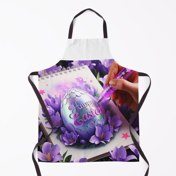 Item preview, Happy Easter journal page with delicate purple florals embracing an iridescent easter egg while a hand drawing it with a glowing pen designed and sold by EmeraldeaArt.