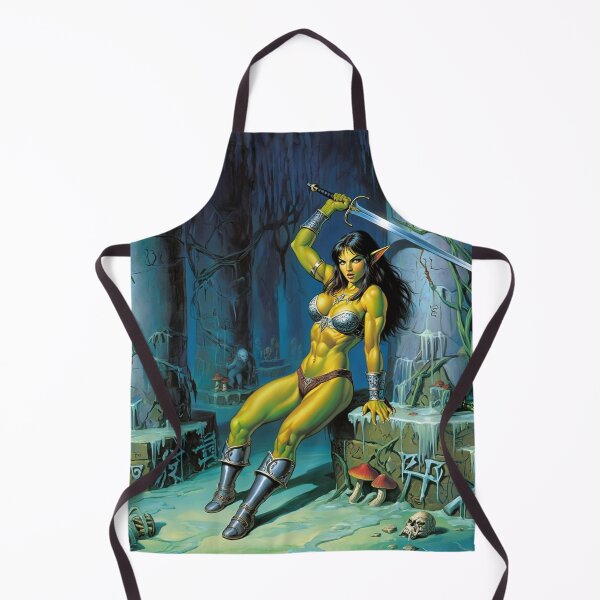 Item preview, Female Orc Warrior woman with sword Fantasy RPG Vintage illustration artwork designed and sold by Vintage Designs +.