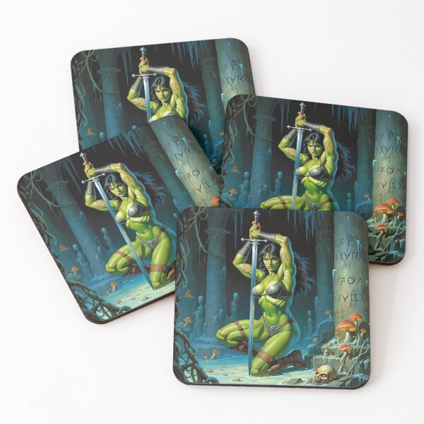 Item preview,  Female Orc Warrior woman with sword Fantasy RPG Vintage illustration artwork designed and sold by Vintage Designs +.