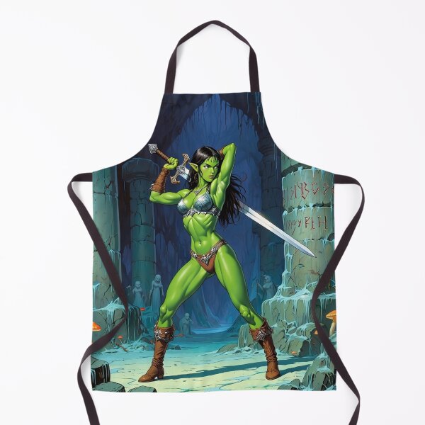 Item preview, Female Orc Warrior woman with sword Fantasy RPG Vintage illustration artwork designed and sold by Vintage Designs +.
