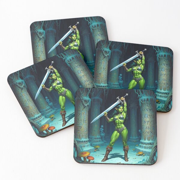 Item preview, Female Orc Warrior woman with sword Fantasy RPG Vintage illustration artwork designed and sold by Vintage Designs +.