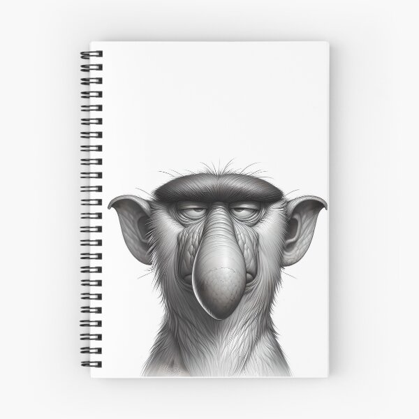 Item preview, b&w portrait of a proboscis monkey with a sarcastic look designed and sold by eye_contact.