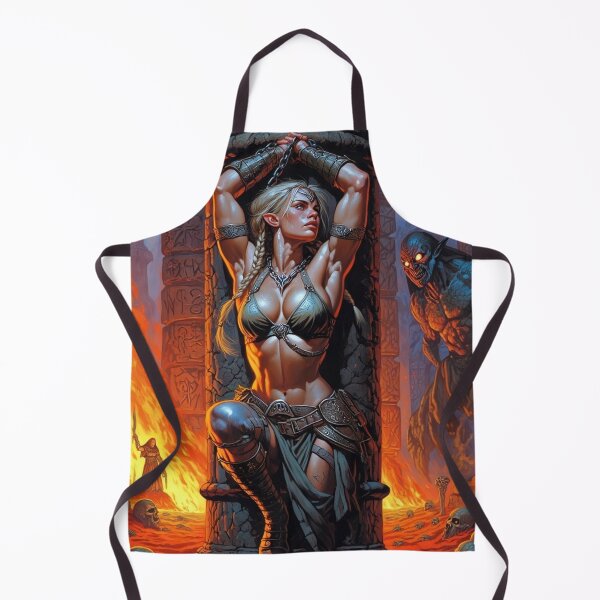 Item preview, Fantasy RPG artwork Blonde Haired Warrior woman chained against a pillar designed and sold by Vintage Designs +.