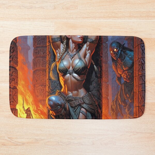 Item preview, Fantasy RPG artwork Blonde Haired Warrior woman chained against a pillar designed and sold by Vintage Designs +.