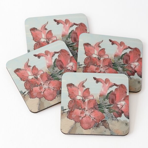 Item preview, water color painting of a natural red flowers in asia designed and sold by subhashlimaye.