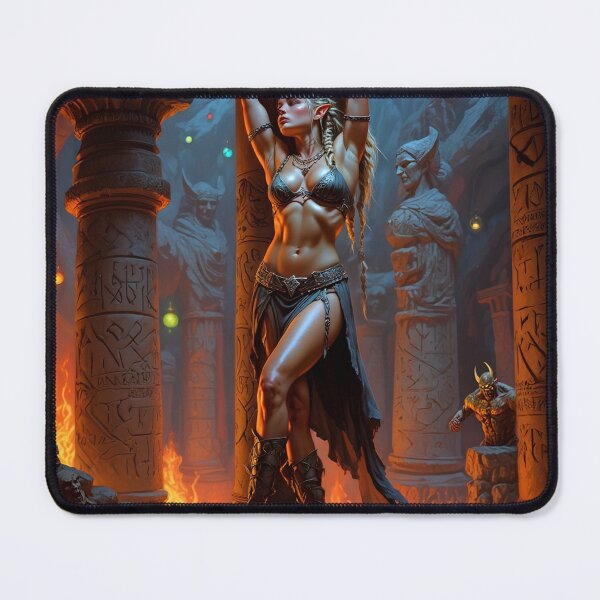 Item preview, Fantasy RPG artwork Blonde Haired Warrior woman chained against a pillar designed and sold by Vintage Designs +.