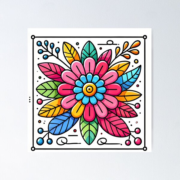 Artikel-Vorschau von Farbenfrohe Blumenillustration im quadratischen Rahmen, designt und verkauft von Sitthikon123.