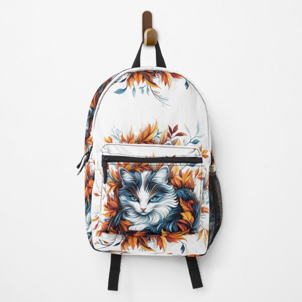Item preview, Cat Illustration – Surreal Botanical Feline Art in Orange and Blue designed and sold by The Art Morpher.