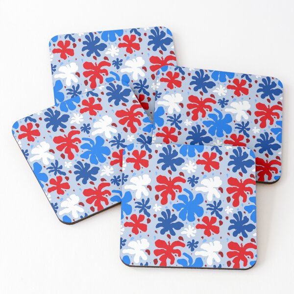 Item preview, Dopamine decor floral print - floral retro print in red and blue - vintage pattern designed and sold by marlenaki.