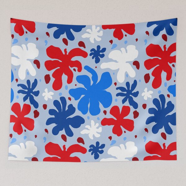 Item preview, Dopamine decor floral print - floral retro print in red and blue - vintage pattern designed and sold by marlenaki.