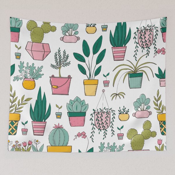 Item preview, colourful potted plants pattern  designed and sold by LivsPlantHouse.