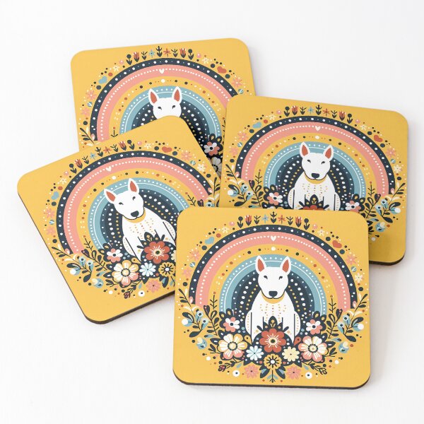 Item preview, Scandinavian Folk Art Bull Terrier – Vibrant Floral Rainbow Bully Design by heidiannemorris designed and sold by FOLK ART FUSION by heidiannemorris.