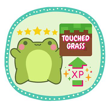 Artwork thumbnail, Touch Grass Frog Sticker, Minecraft Grass Block, Gaming XP, Cute Kawaii Pastel Green Decor, Funny Meme by Makalee Rae
