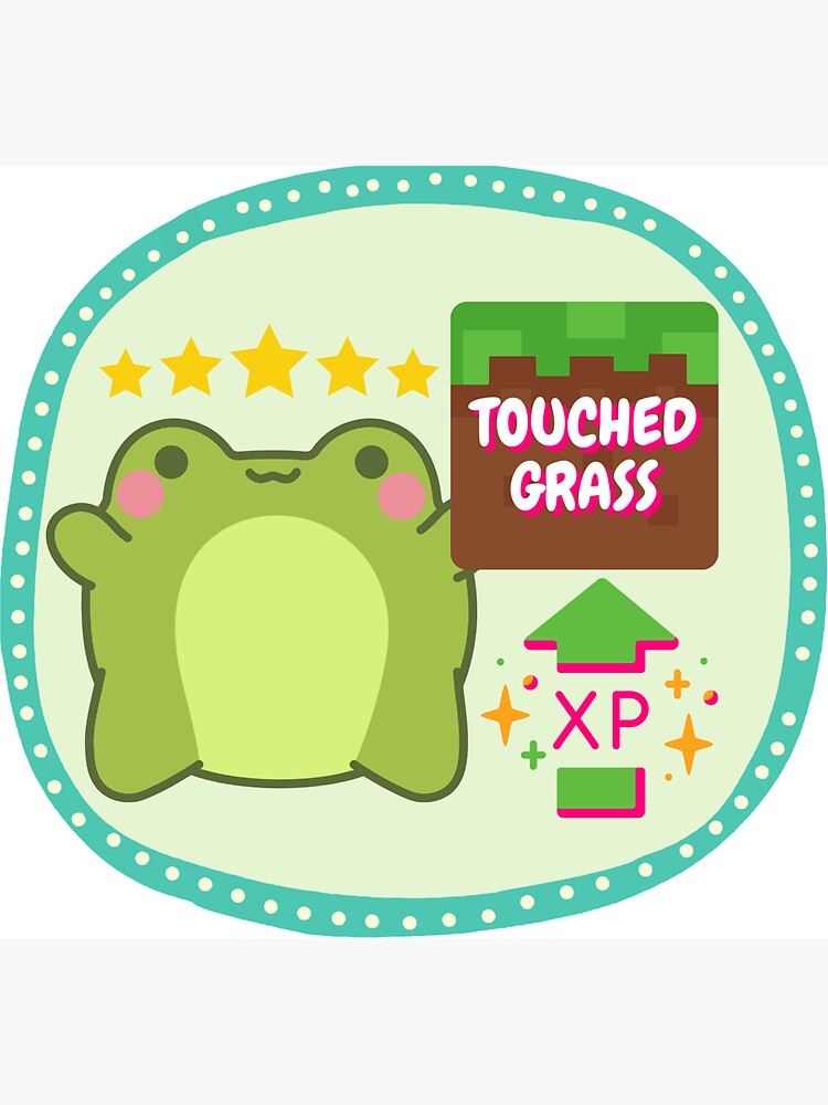 Thumbnail 3 of 3, Magnet, Touch Grass Frog Sticker, Minecraft Grass Block, Gaming XP, Cute Kawaii Pastel Green Decor, Funny Meme designed and sold by makaleeraeart.