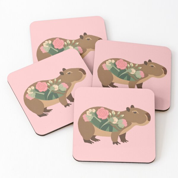 Item preview, Flowery Capybara - cute pink-beige floral patterned capy designed and sold by EmeraldeaArt.