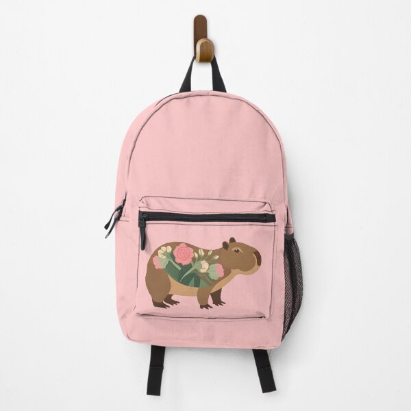 Item preview, Flowery Capybara - cute pink-beige floral patterned capy designed and sold by EmeraldeaArt.