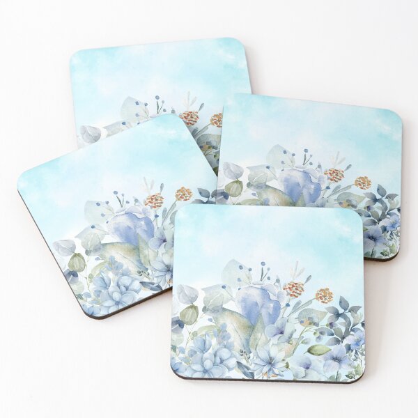 Item preview, Blue watercolour flowers with blue Abstract background designed and sold by Fantacaroo Designs.