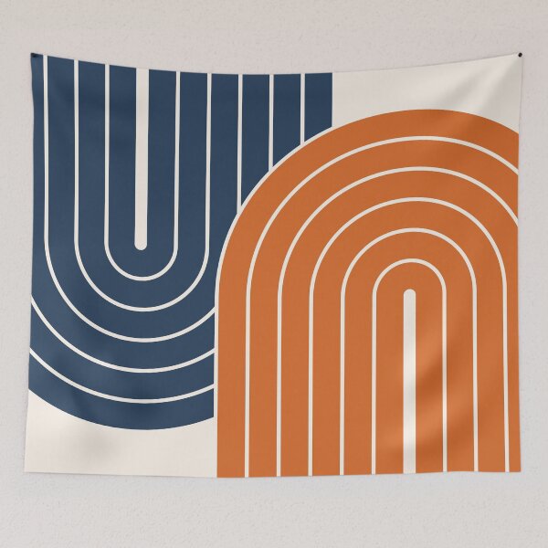 Item preview, Midcentury Modern Geometric Rainbow 10 in Navy Blue and Orange designed and sold by nineFlorals.