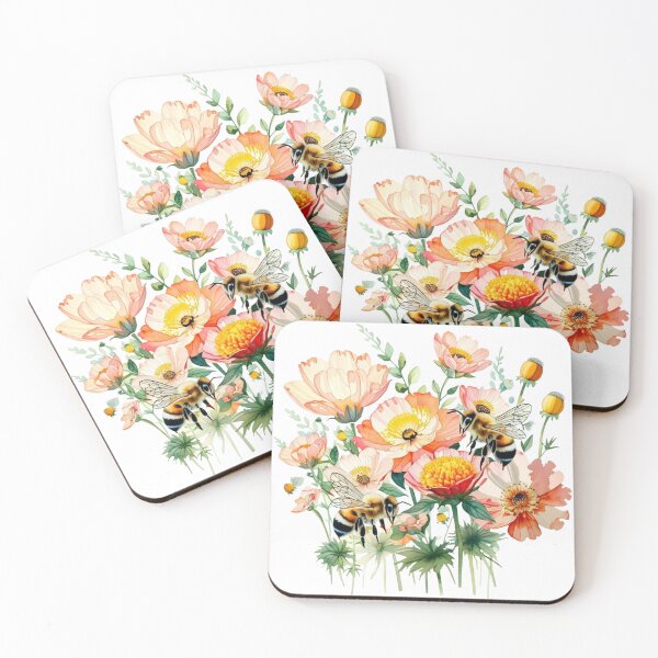 Item preview, "Charming Bees & Flowers Clipart - Watercolor PNG for Junk Journals & Crafts" designed and sold by STmez Design.