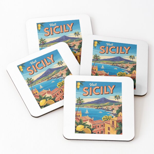 Item preview, Sicily Travel Poster – Retro Vintage Italy Coastal Art with Lemons, Volcano & Mediterranean Sea designed and sold by pod24.