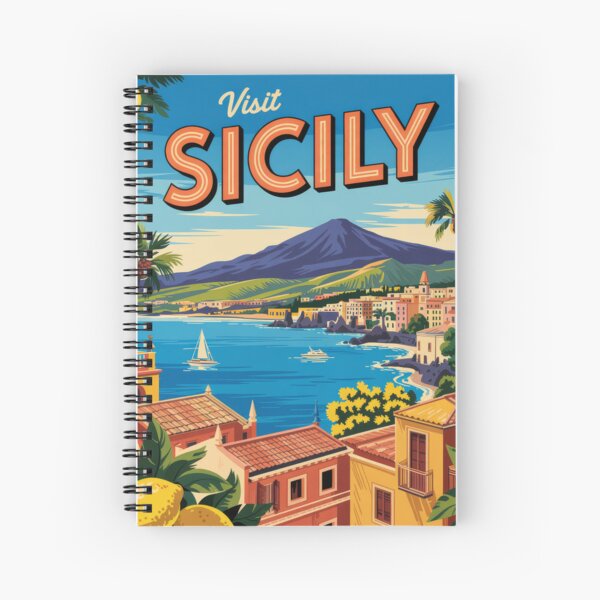 Item preview, Affiche de voyage en Sicile – Art côtier rétro vintage italien avec citrons, volcan et mer Méditerranée designed and sold by pod24.
