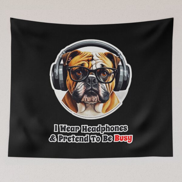 Item preview, Bulldog with Headphones Funny Corporate Design - Lazy Coworker Gift designed and sold by Ridiculam Toga.