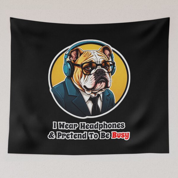 Item preview, Bulldog with Headphones Funny Corporate Design - Lazy Coworker Gift designed and sold by Ridiculam Toga.