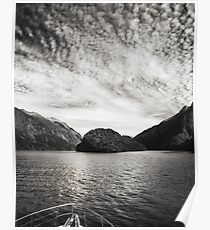 Adventure Cruise at Doubtful Sound in black and white Poster