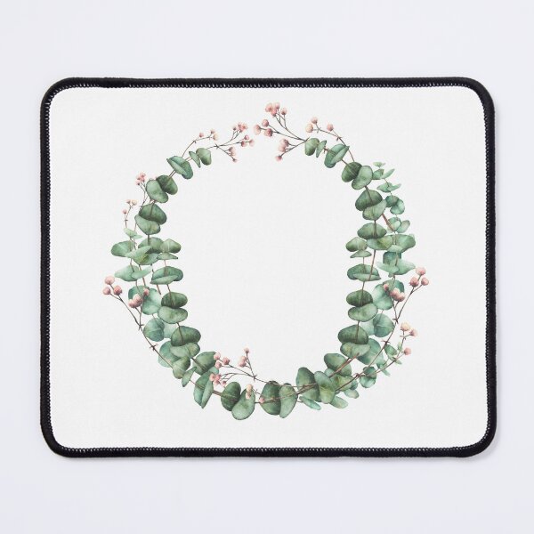 Item preview, Watercolor green eucalyptus branch and pink flowers twig. Watercolor wreath designed and sold by BartolArt.