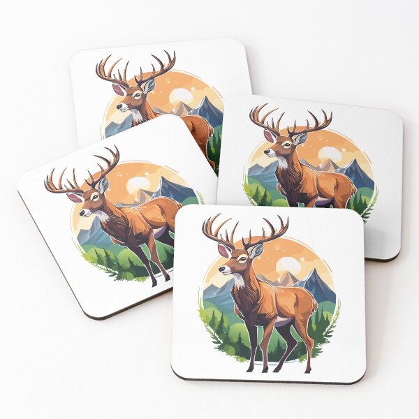 Item preview, Majestic Red Deer Buck in Mountain Landscape, portrait of deer, great adult noble red deer with big beautiful horns on at forest background, wildlife landscape with stag (Cervus elaphus) designed and sold by Danler.