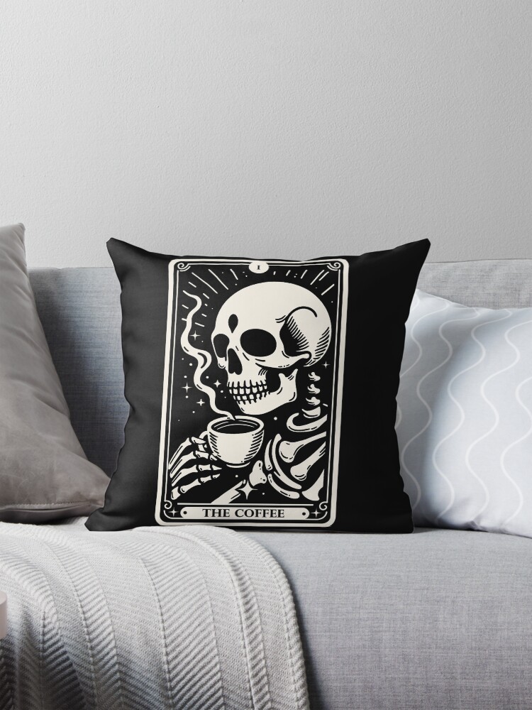 Thumbnail 1 of 4, Pillow, The Coffee Tarot Skul designed and sold by Douglasstencil.