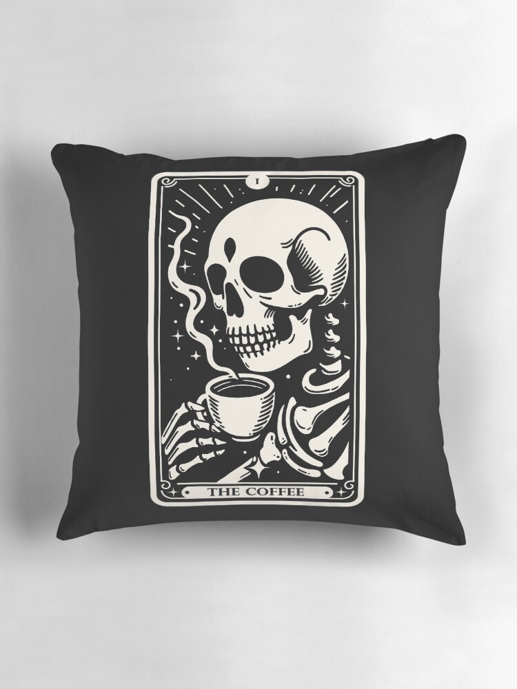 Thumbnail 3 of 4, Pillow, The Coffee Tarot Skul designed and sold by Douglasstencil.