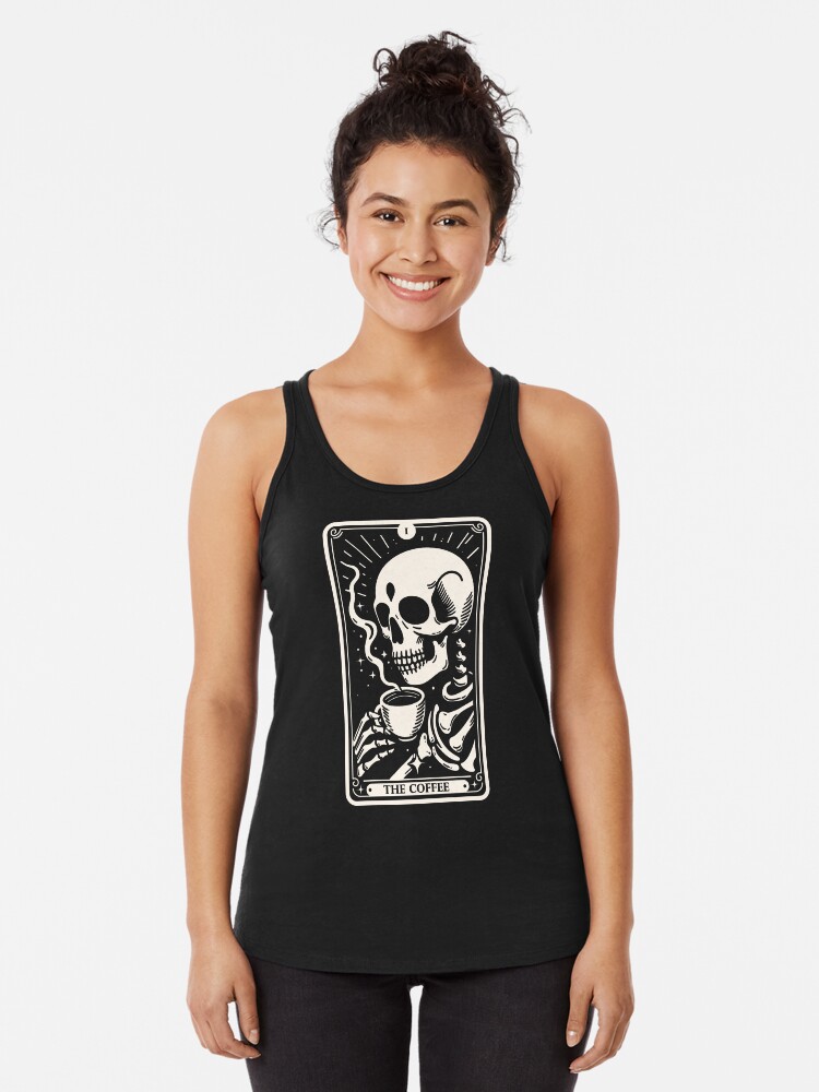 Thumbnail 1 of 3, Racerback Tank Top, The Coffee Tarot Skul designed and sold by Douglasstencil.